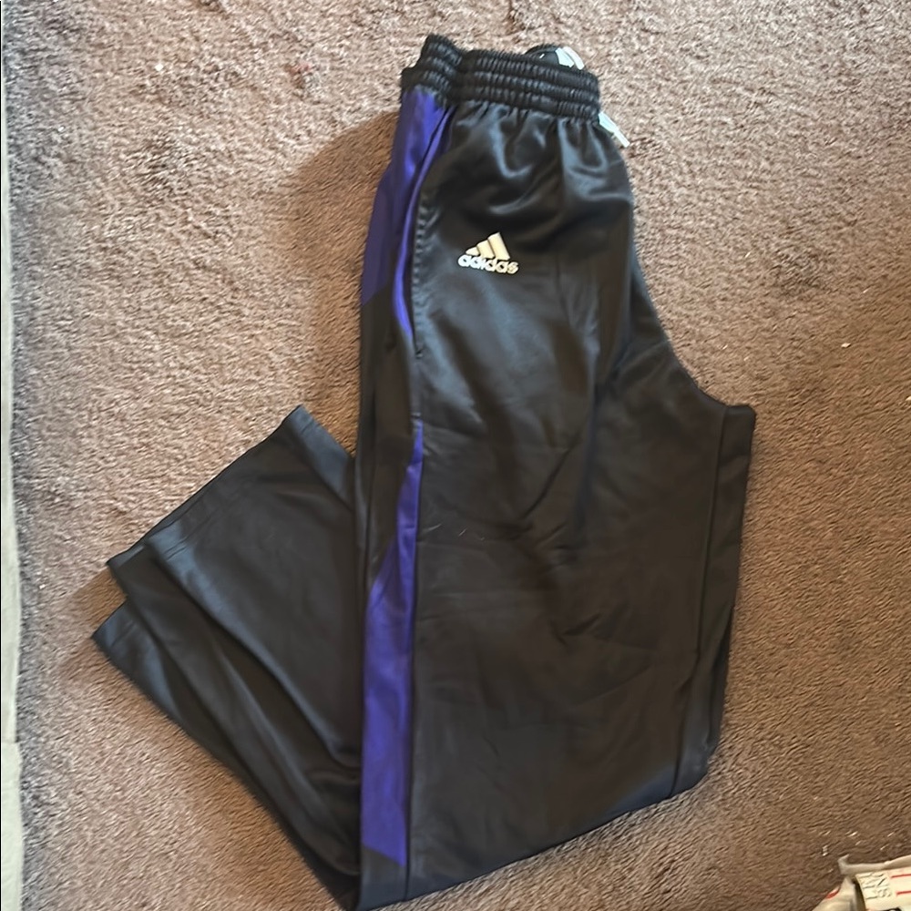 Adidas Black and Purple Joggers with Tapered Fit